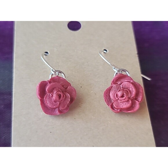 Polymer Clay Red Floral Dangling Earrings New - Picture 6 of 10